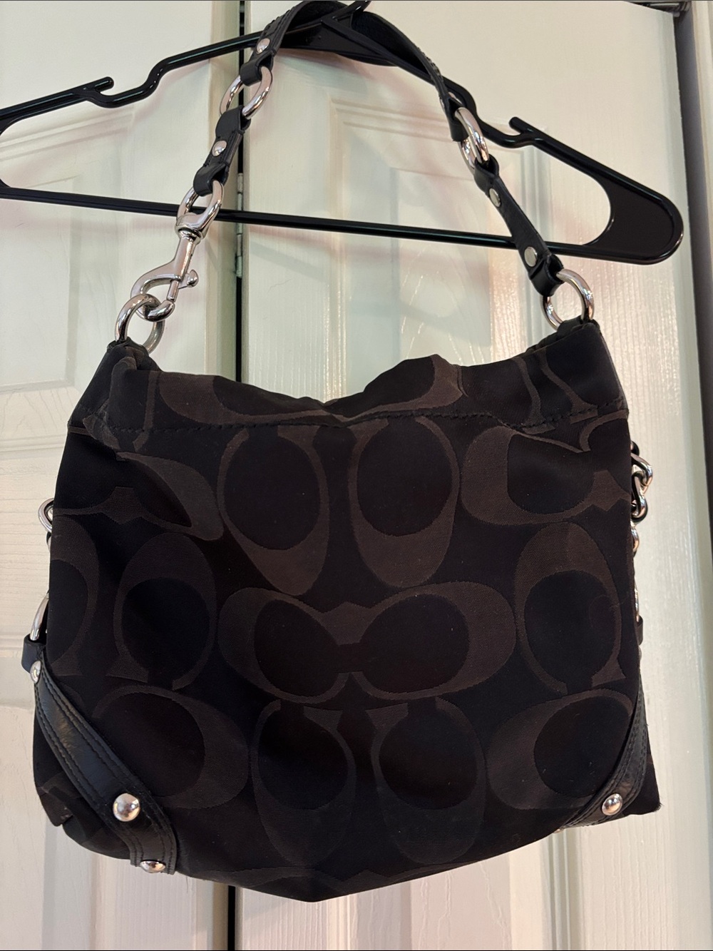 Coach Black Logo Shoulder Hobo with Silver Hardware